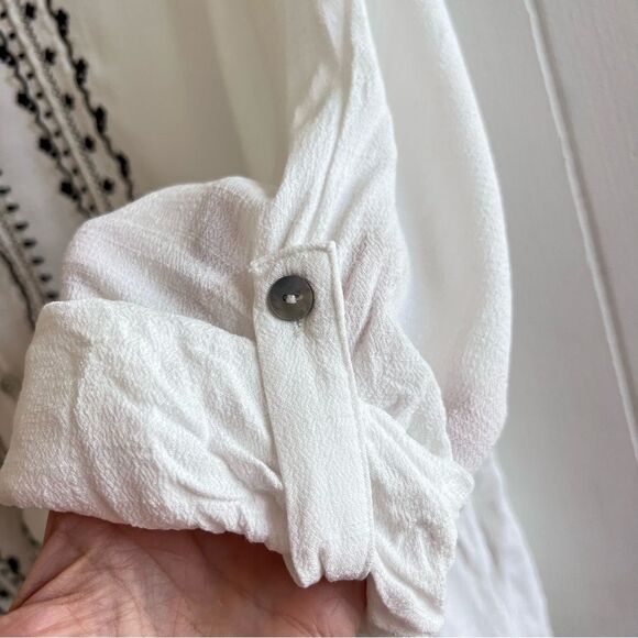 Lovestitch Bohemian Embroidered Tie Front Button Down Blouse - Picture 5 of 12